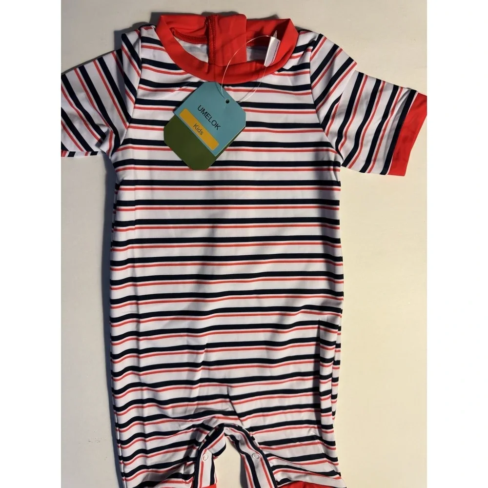 UMELok Baby Girls Rash Guard Swimsuit 12-18M UPF 50+ One Piece & Sun Hat NWT